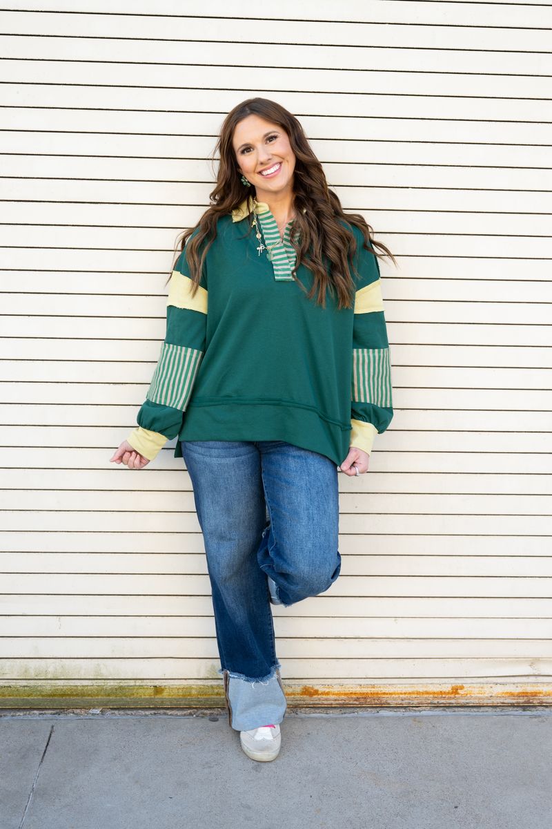 Heather Welper Collection Hunter Green Mix Match Hi-low Casual Top