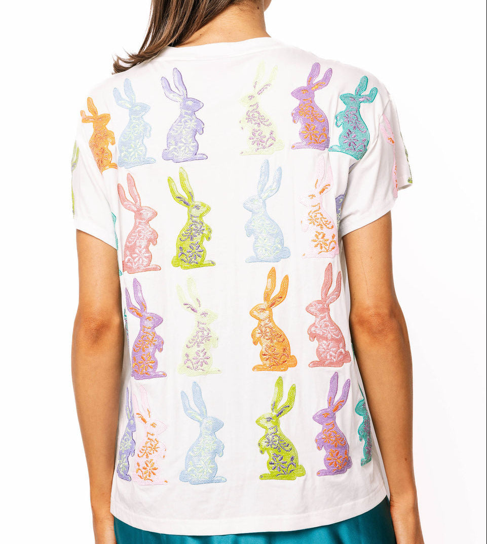 Queen of Sparkles White Multi Easter Bunny Tee