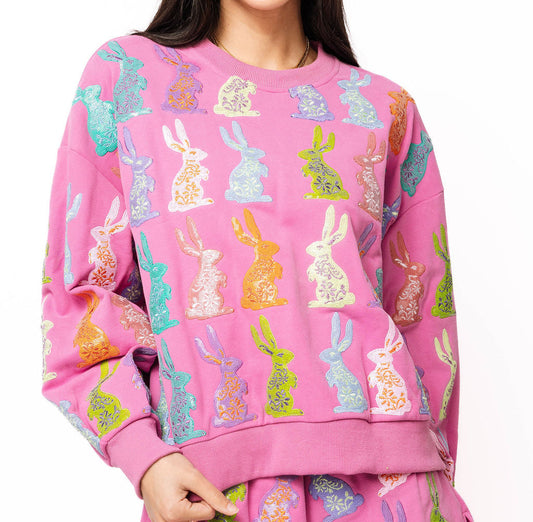 Queen of Sparkles Purple Multi Easter Bunny Sweatshirt