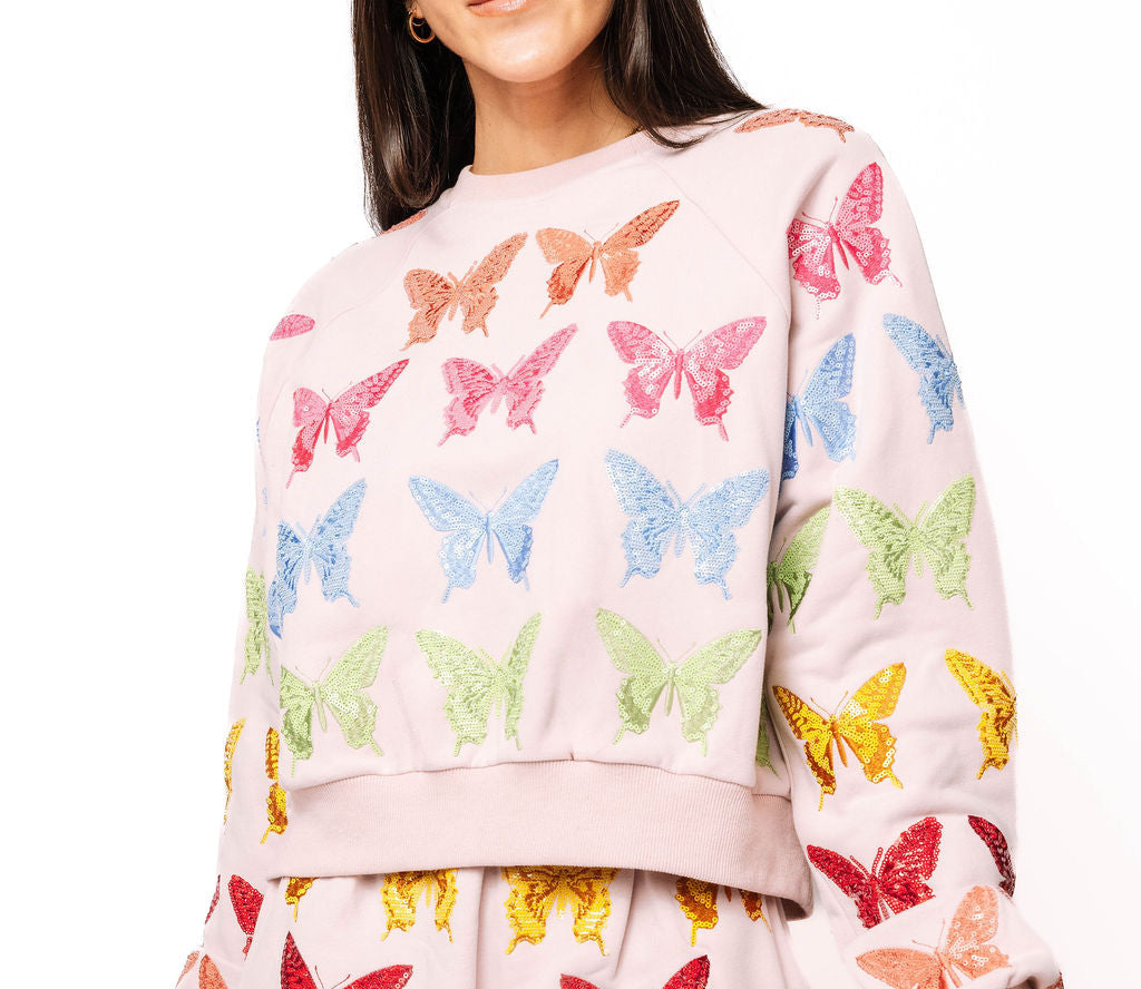 Queen of Sparkles Light Pink Multi Butterfly Sweatshirt