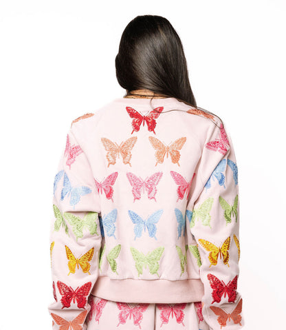Queen of Sparkles Light Pink Multi Butterfly Sweatshirt