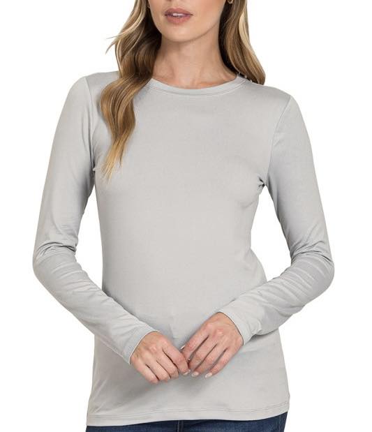 Gray Brushed Microfiber Long Sleeve Round Neck Tee