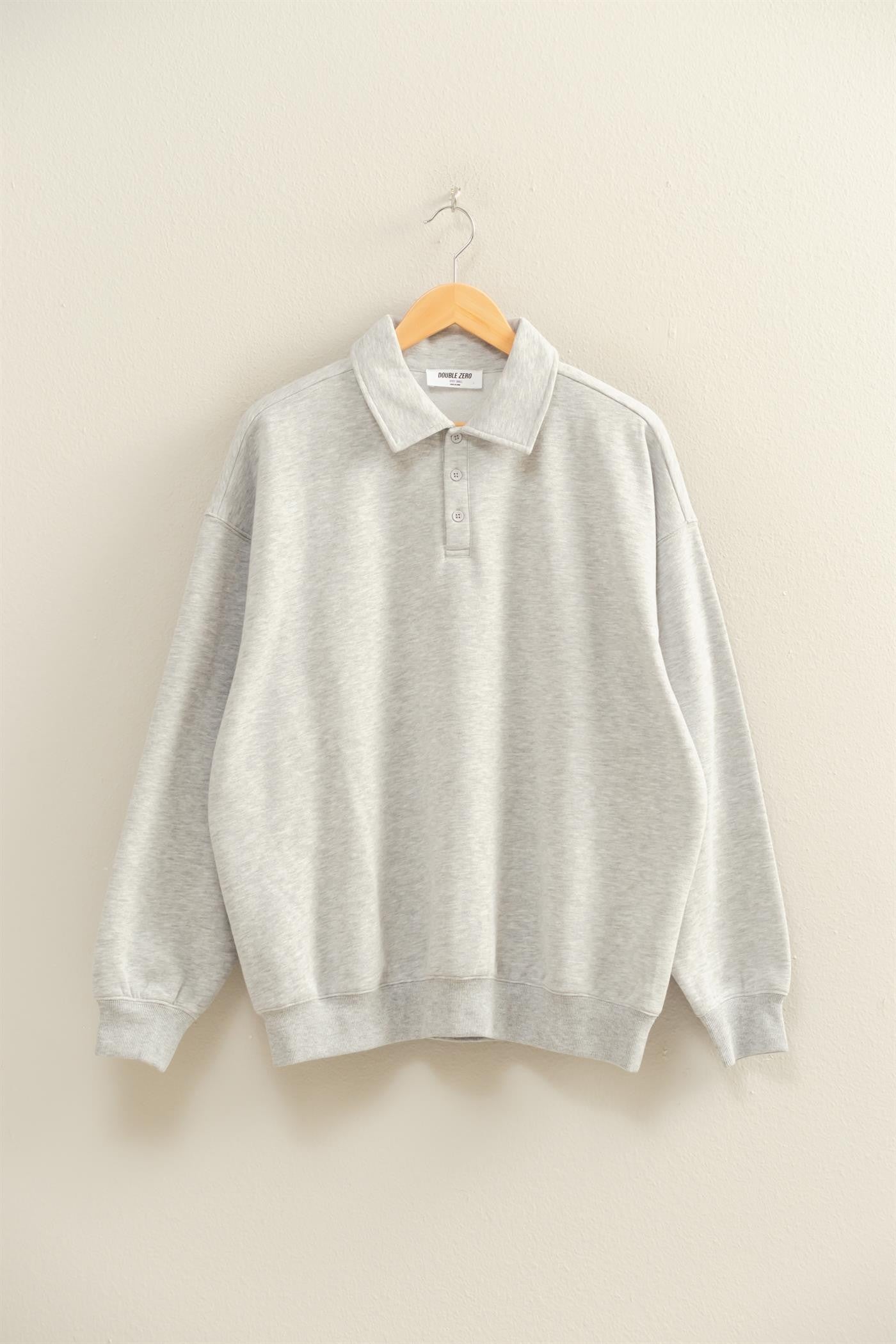 Heather Grey Oversized Polo Collared Pullover