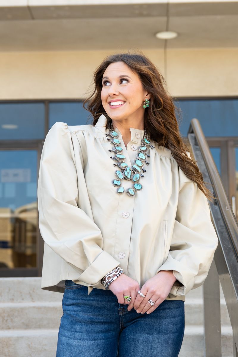 Heather Welper Collection Beige High Collar Over-sized Jacket