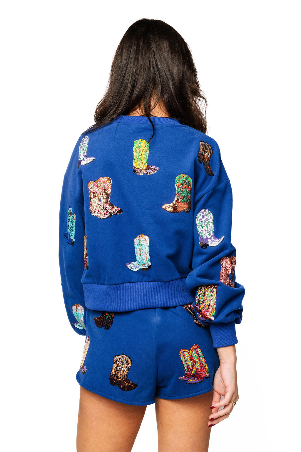 Queen of Sparkles Royal Blue Multi Cowboy Boot Sweatshirt