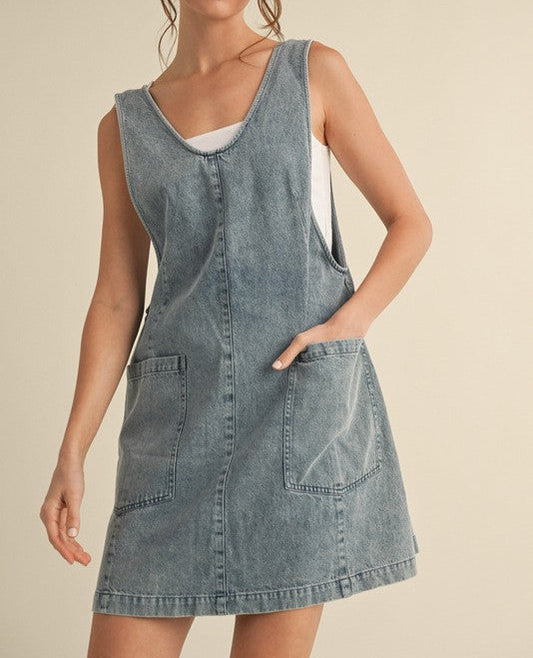 Denim Buckle Overalls Dress