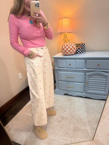 Fuchsia Ribbed Long Sleeve Button Down Top