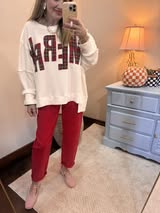 Christmas Plaid "Merry" Lettering Over-sized Waffle Thermal