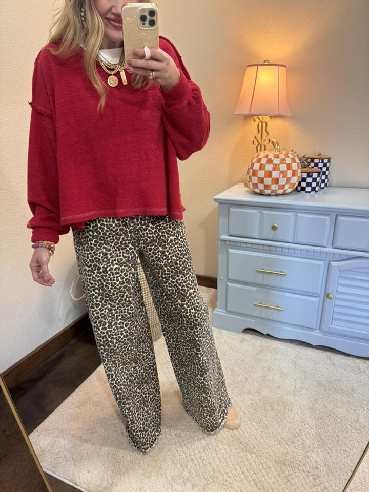 Red Criss Cross Back French Terry Top