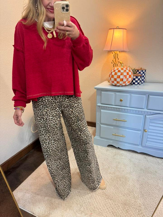 Red Criss Cross Back French Terry Top