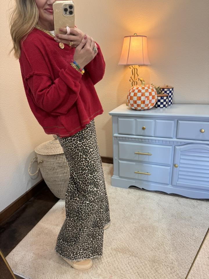 Red Criss Cross Back French Terry Top