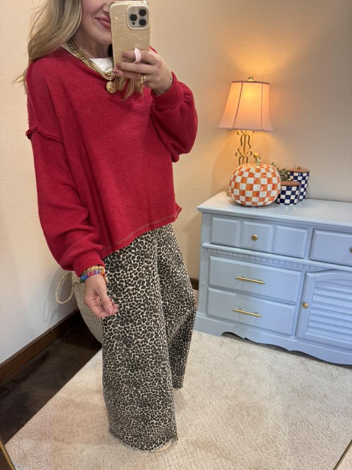 Red Criss Cross Back French Terry Top