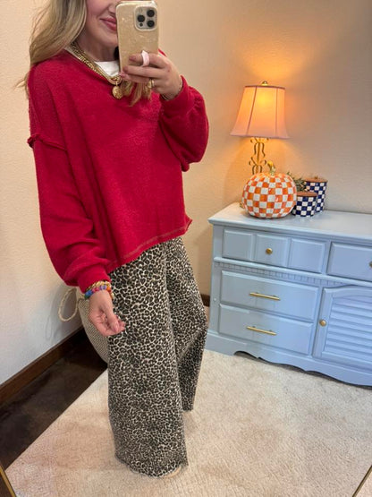 Red Criss Cross Back French Terry Top