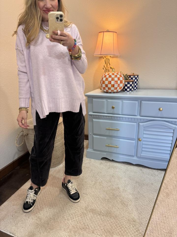 Light Lilac Relaxed Fit Cable Neck Sweater