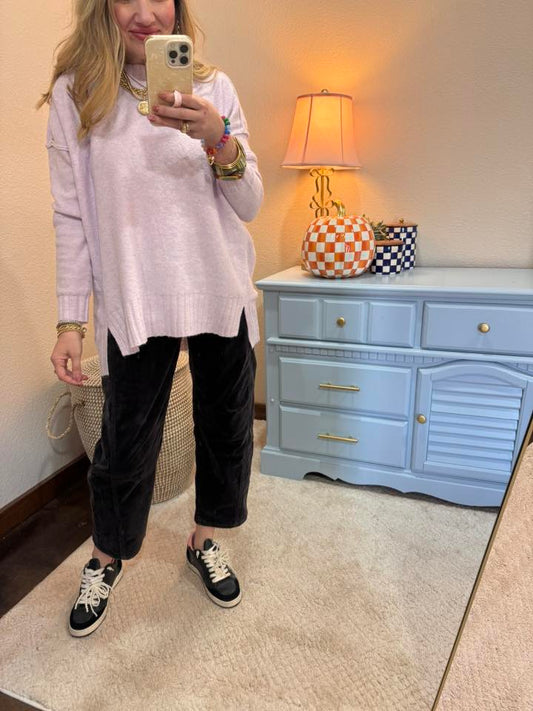Light Lilac Relaxed Fit Cable Neck Sweater
