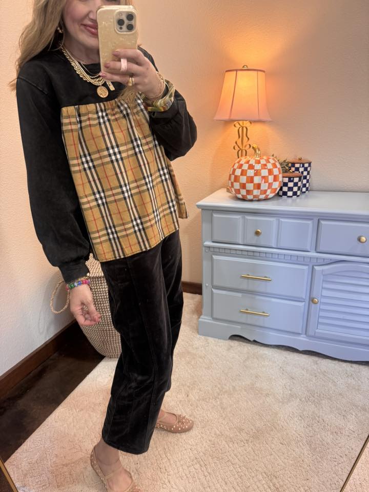 Black Solid & Plaid Mix Match Top