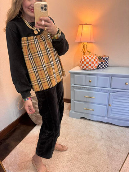 Black Solid & Plaid Mix Match Top