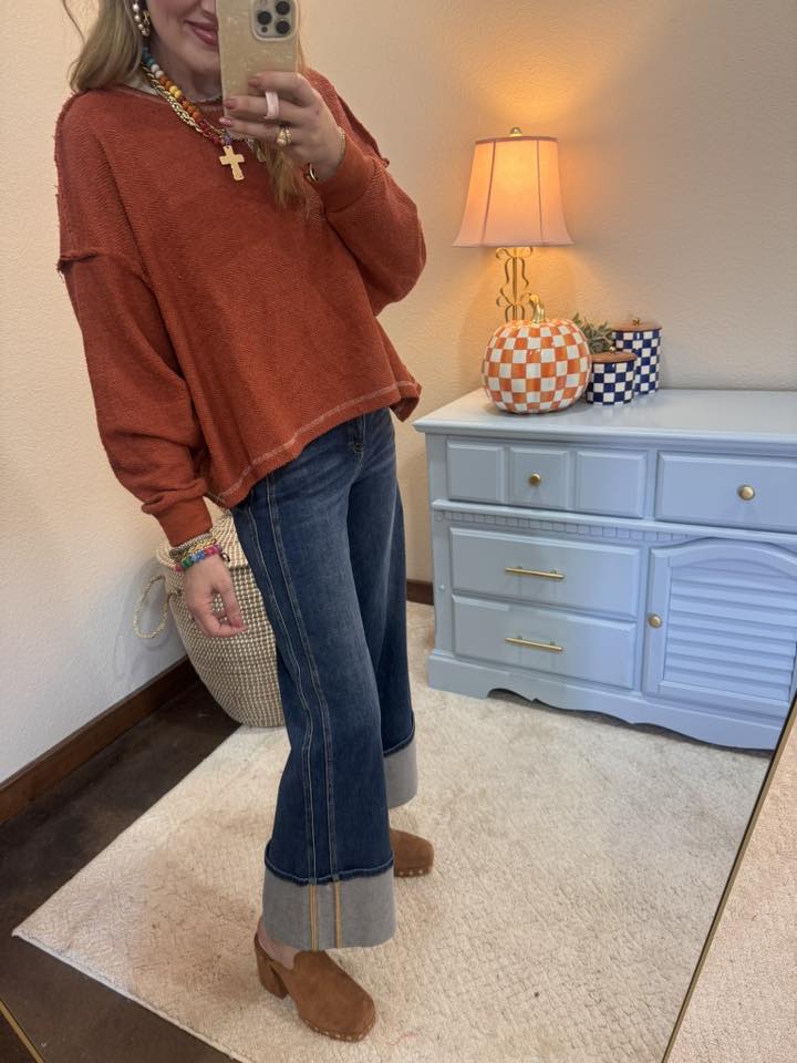 Rust Criss Cross Back French Terry Top