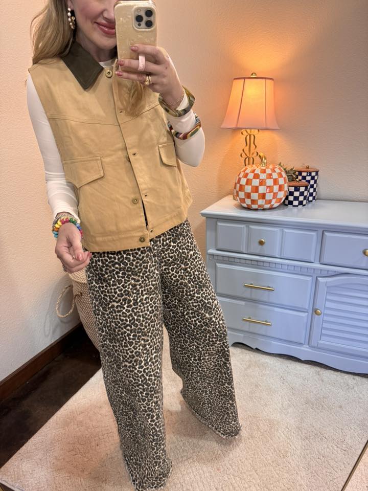 Taupe Washed Cotton Button Down Casual Vest