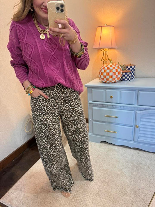 Baggy Leopard High Rise Wide Leg Jeans