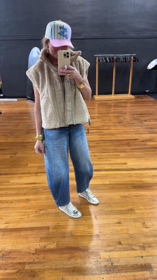 Tan Cozy Sherpa Vest Jacket With Tie-up Side Details