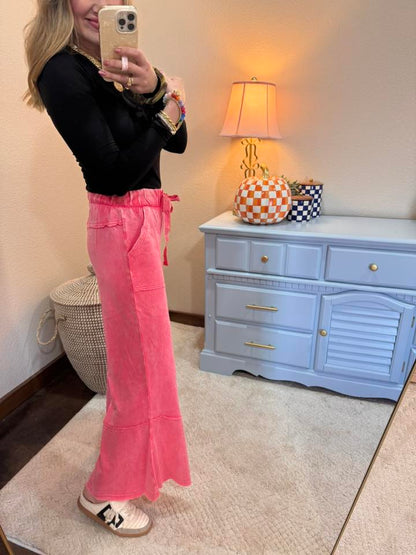 Fuchsia Exposed-seam Flare Hem Pants With Pockets