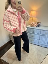 Cream & Pink Over-sized Checker Fleece Jacket