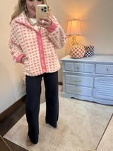 Cream & Pink Over-sized Checker Fleece Jacket