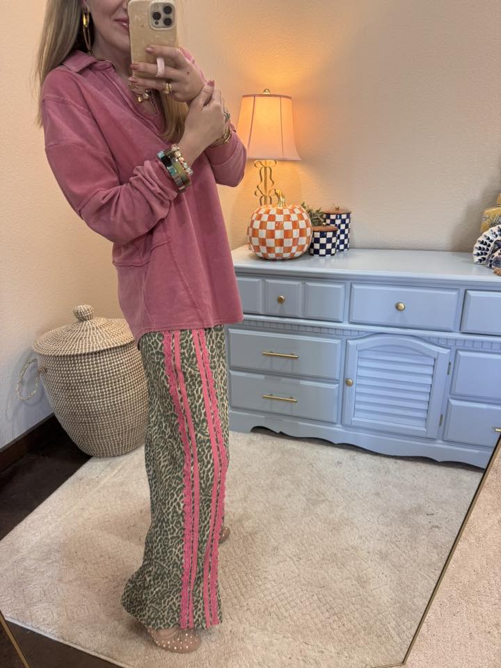 Leopard Pink Lace & Sporty Ribbon Striped Pants