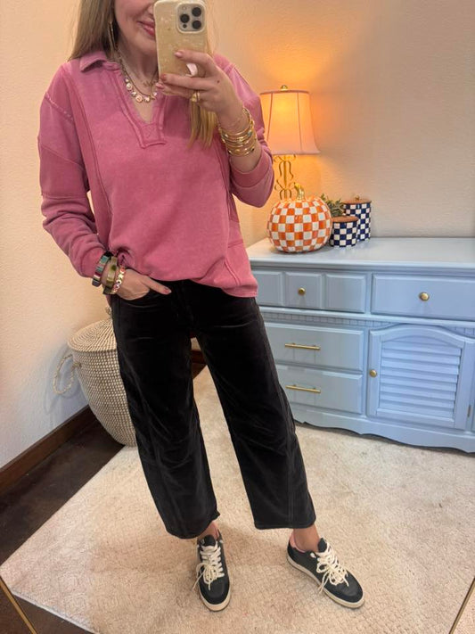 Mauve Mineral Washed French Terry Knit Top