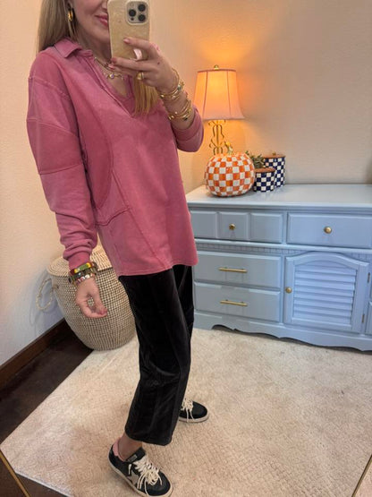 Mauve Mineral Washed French Terry Knit Top