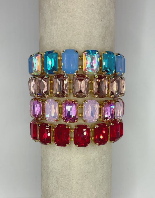 Luxe Rectangle Crystal Stretchy Bracelets- 4 Colors
