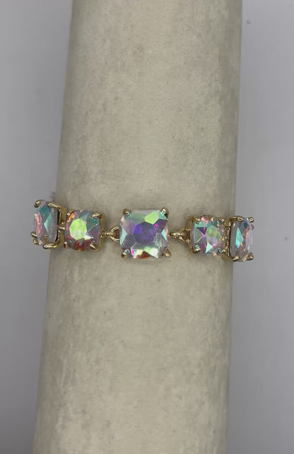 Cushion Square Stone Link Evening Bracelet- Iridescent Stone G-AB