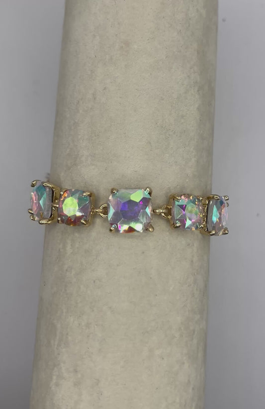 D400 Cushion Square Stone Link Evening Bracelet- Iridescent Stone G-AB