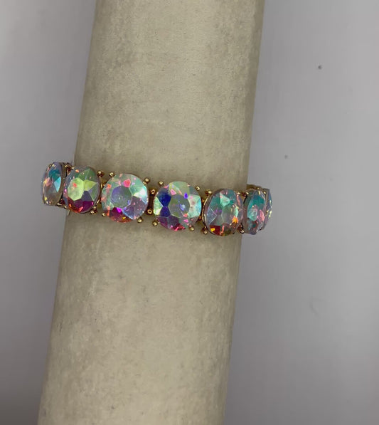 D401 Crystal Round Stretch Evening Bracelet- Iridescent Stone