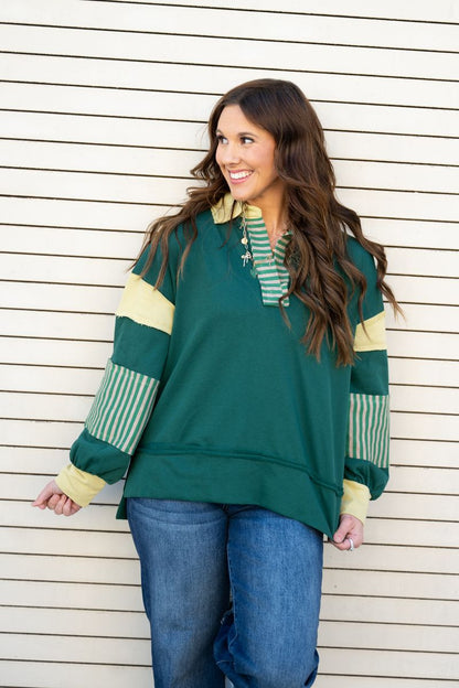 Heather Welper Collection Hunter Green Mix Match Hi-low Casual Top