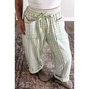 Sage Plaid Full Length Barrel Pants