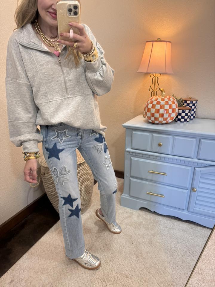 Light High Rise Star Patched Dad Jean