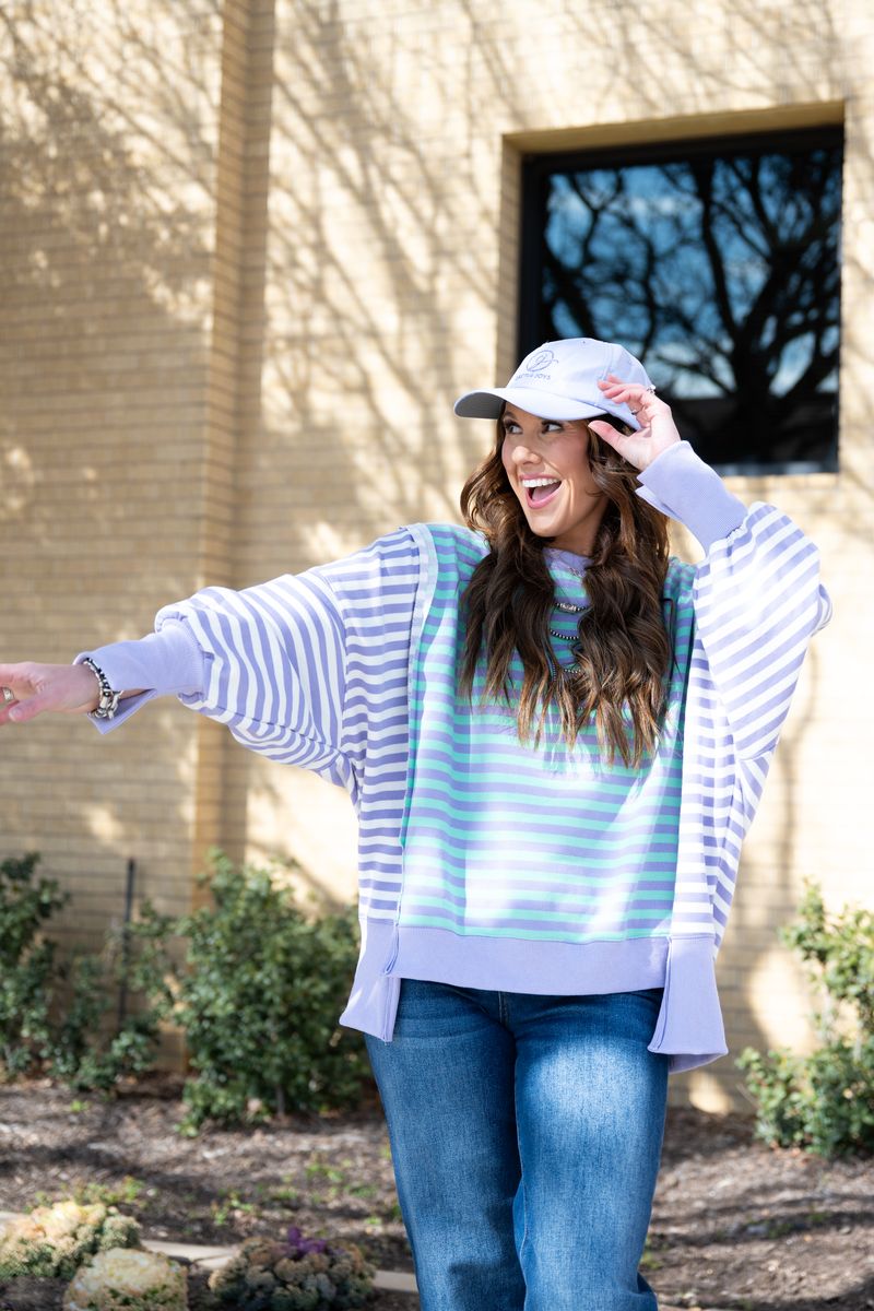 Heather Welper Collection Lavender & Mint Stripe French Terry High Low Hem Top