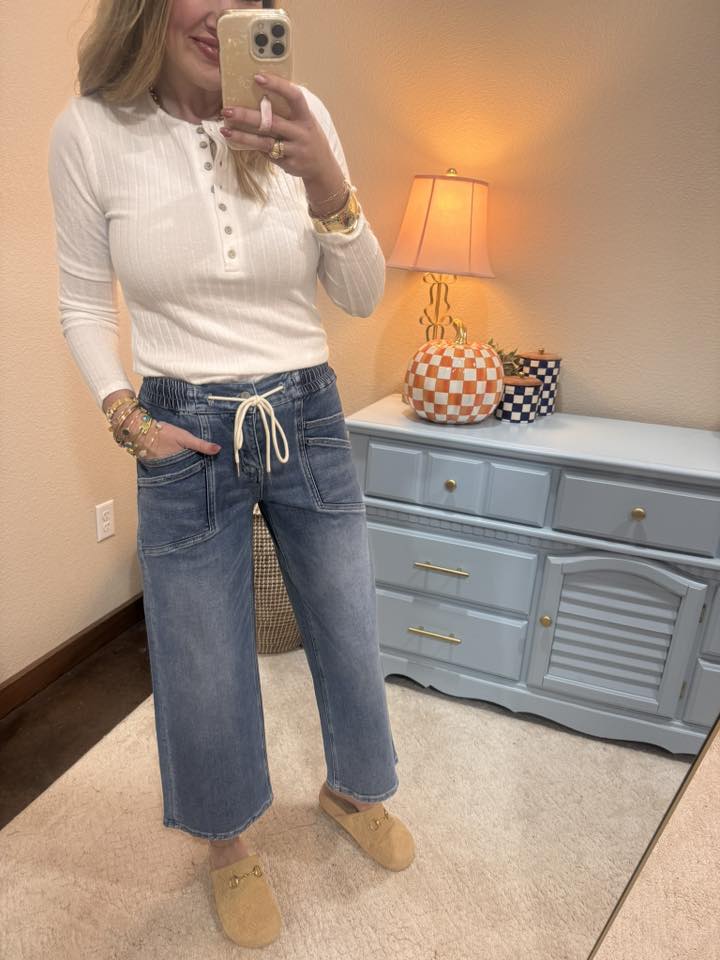 Off White Ribbed Long Sleeve Button Down Top