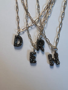 Black Crystal Initial Necklace (Multiple Letters)