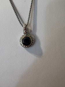 Silver Cable Black Stone Necklace
