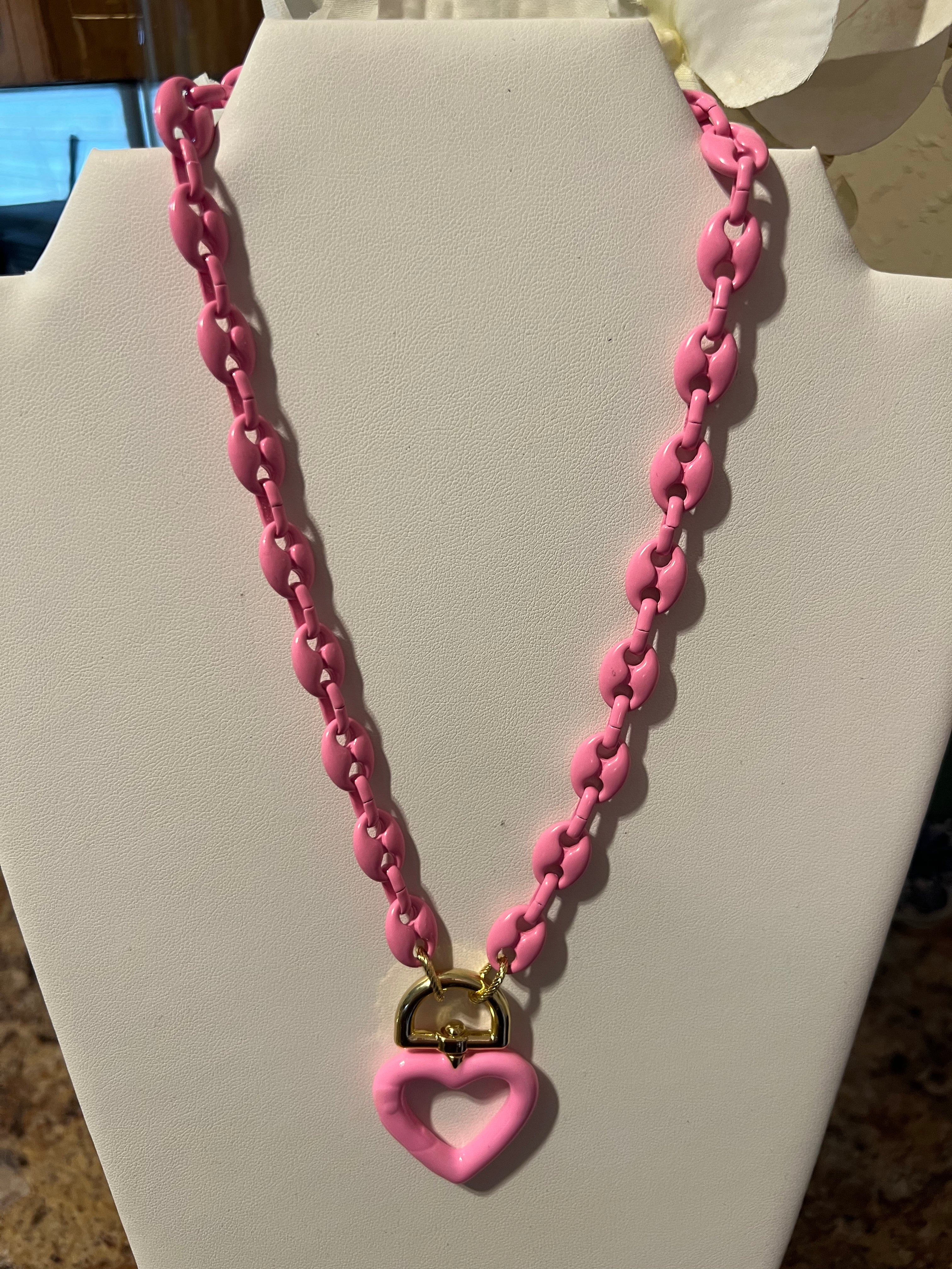 Enamel Magnetic Clasp Heart Necklace (Pink and Black!)